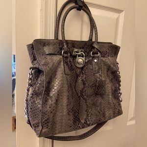 Authentic Michael Kors Satchel/ Tote Handbag Gray Snakeskin